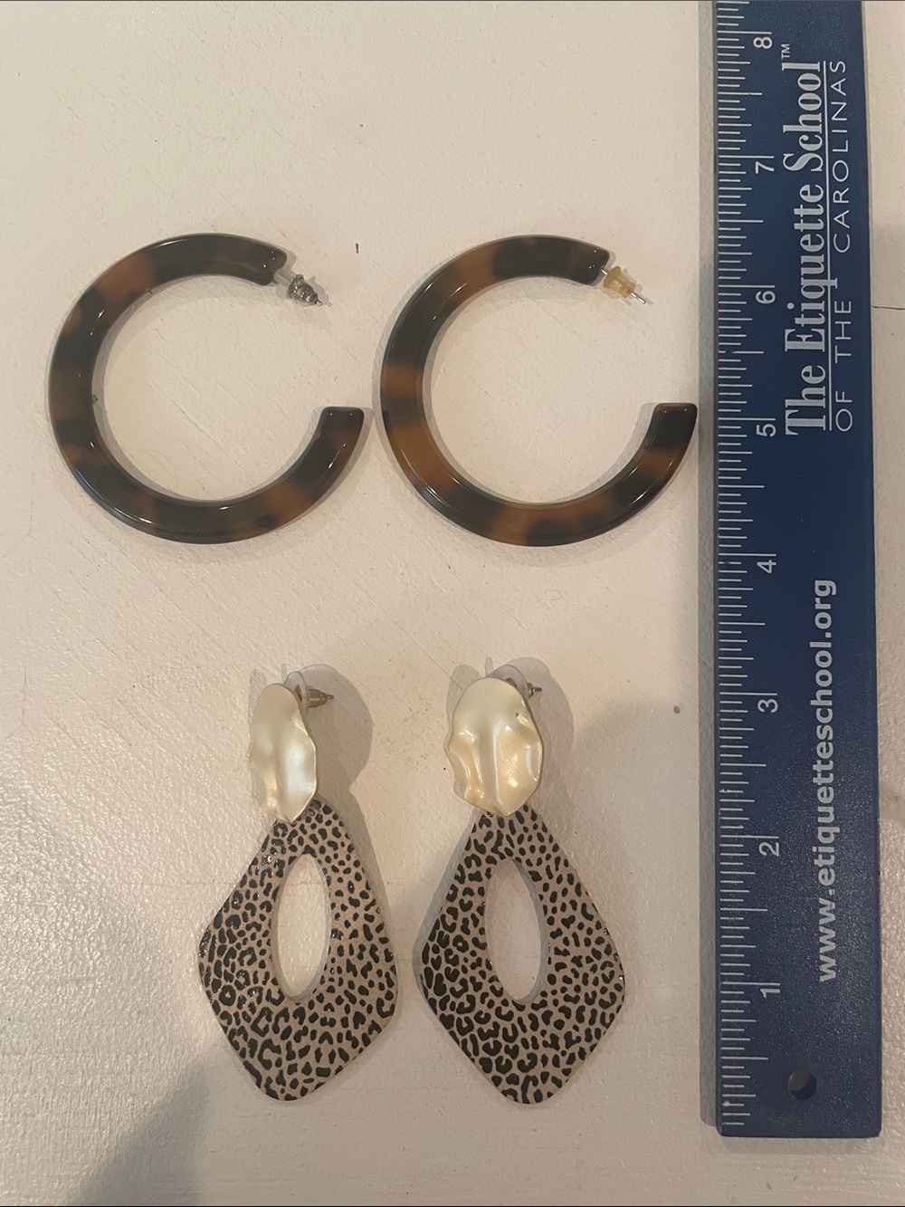 Tortoiseshell Hoop and Leopard Drop Earring Set - Brown & Cream